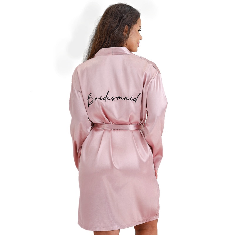Bridesmaid Pink Satin Embroidered Dressing Gown