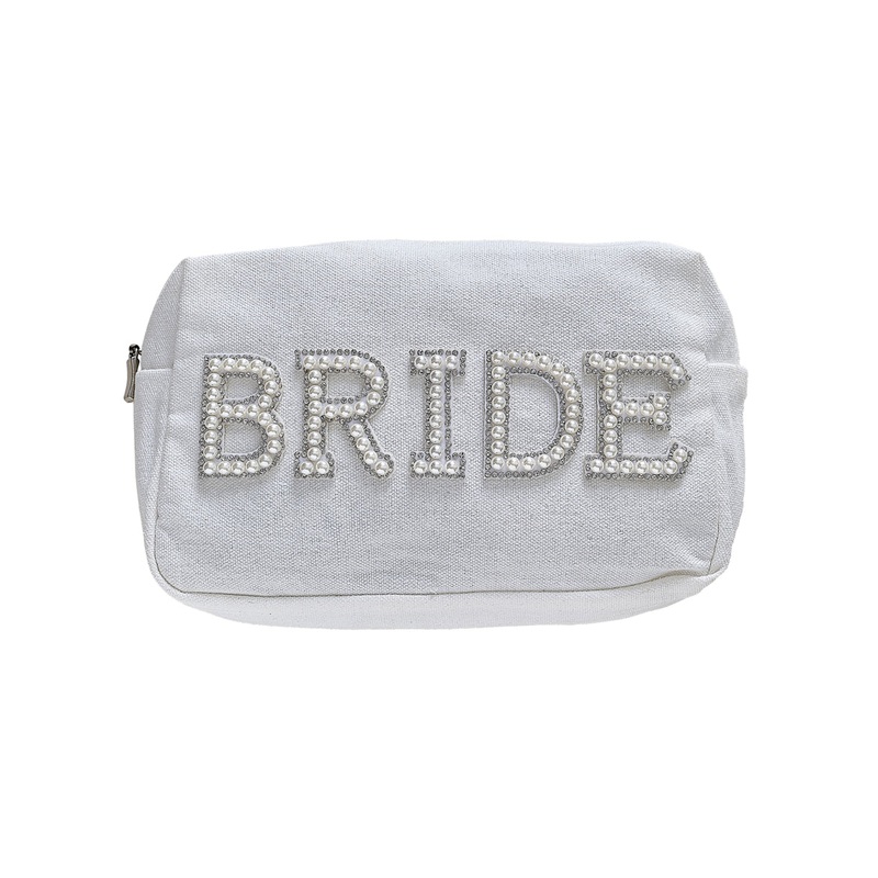 Pearl Embellished 20cm Bridal Zip Up Makeup Case