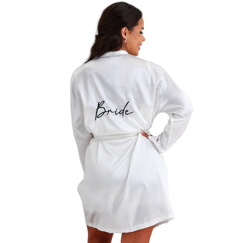 Satin White Embroidered Bride Dressing Gown
