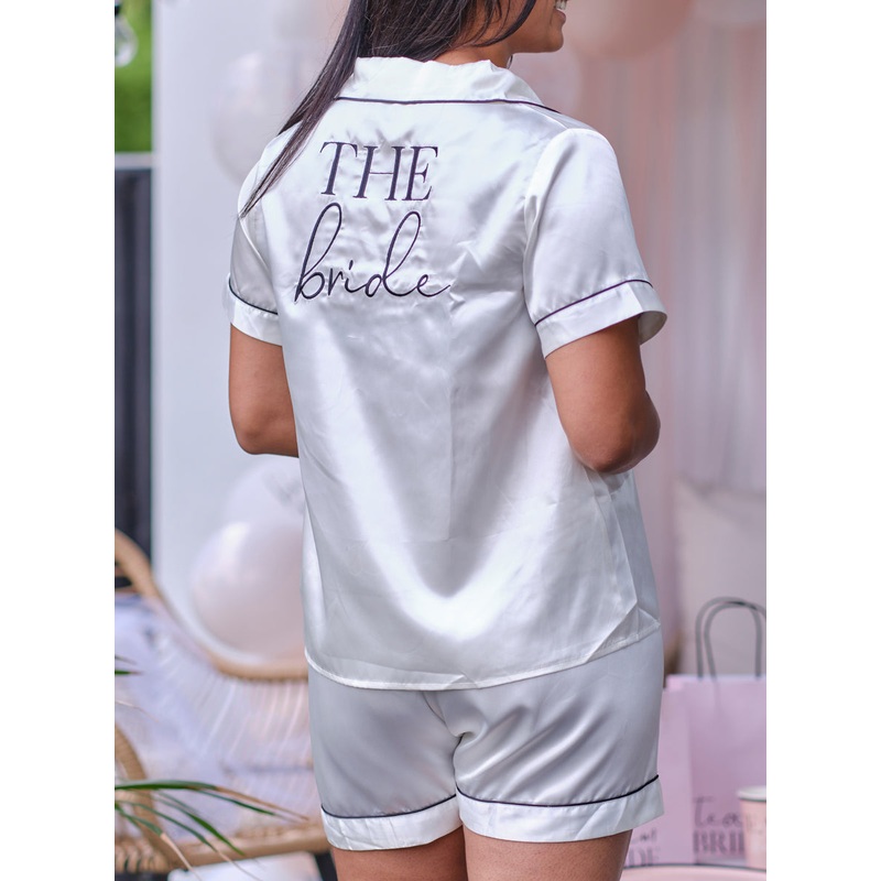 The Bride White Satin Embroidered Pyjamas