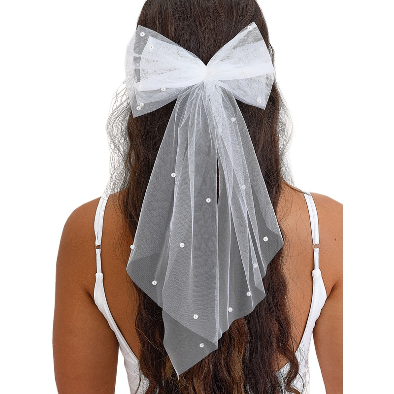 Tulle And Faux Pearl Brides Hens Party Large Hair Bow