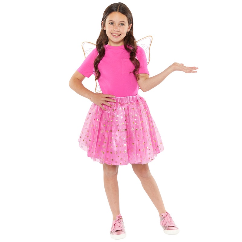 Butterfly Fairy Pink Wings And Tutu Girls Costume Accessory Set