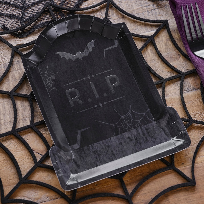 Embossed Tombstone Paper Halloween Plates - 8 Pack