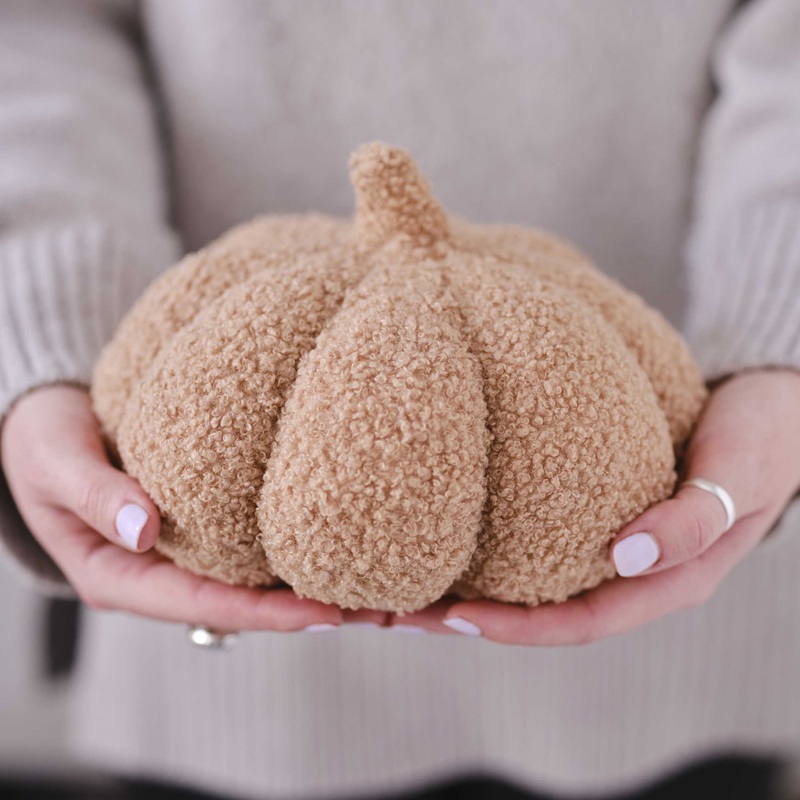 Medium Orange Boucle Pumpkin Cushion Decoration