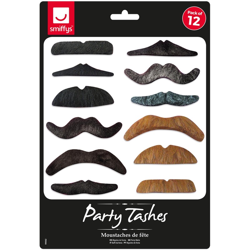 Party Time 12 Pack Assorted Costume Moustaches