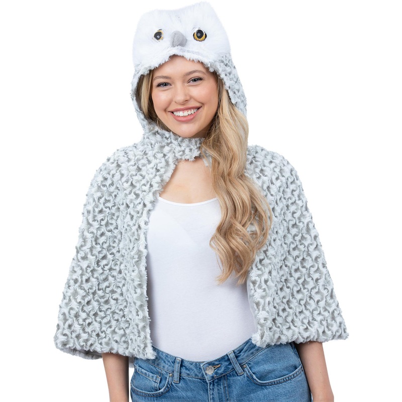 Plush Grey Owl Womens Hooded Costume Cape