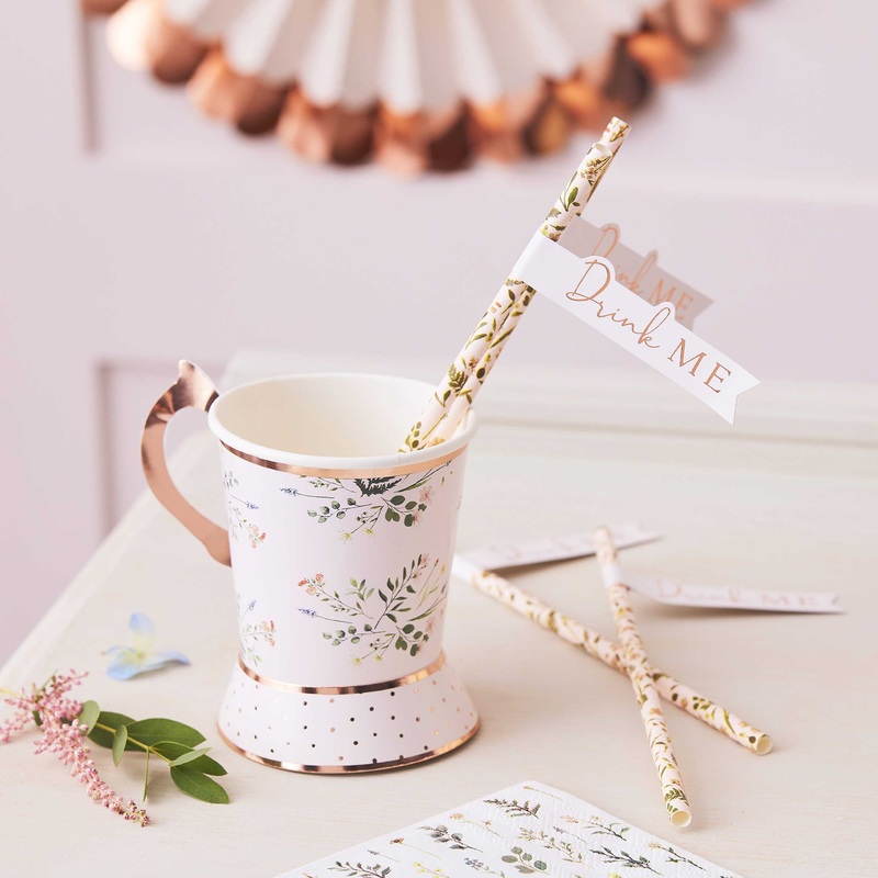 Tea Party Floral Flag Paper Straws