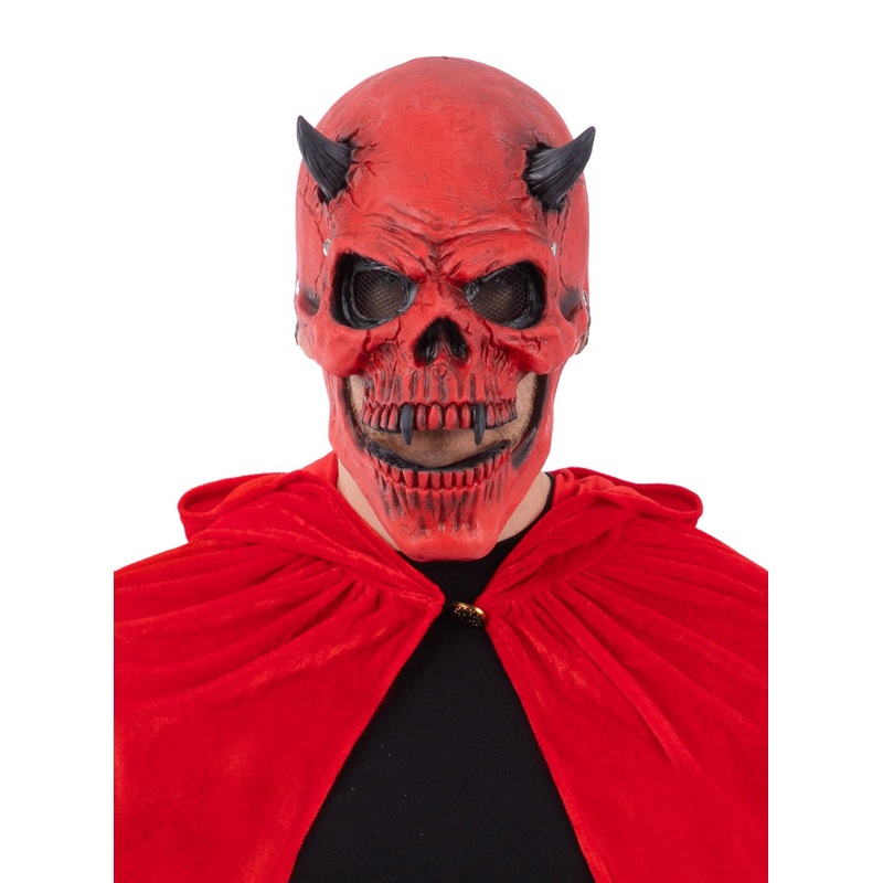 Deluxe Mens Red Devil Skeleton Halloween Mask with Moving Mouth