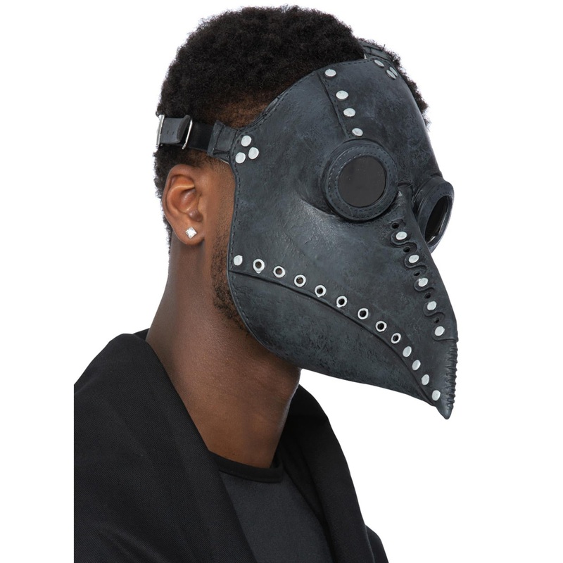 Scary Mens Black Latex Halloween Plague Doctor Mask
