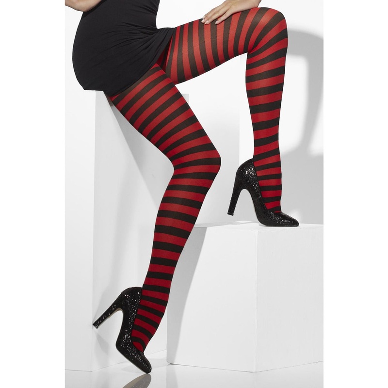Full Length Striped Red and Black Womens Stockings