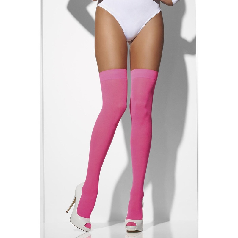 Opaque Neon Pink Womens Thigh High Stockings