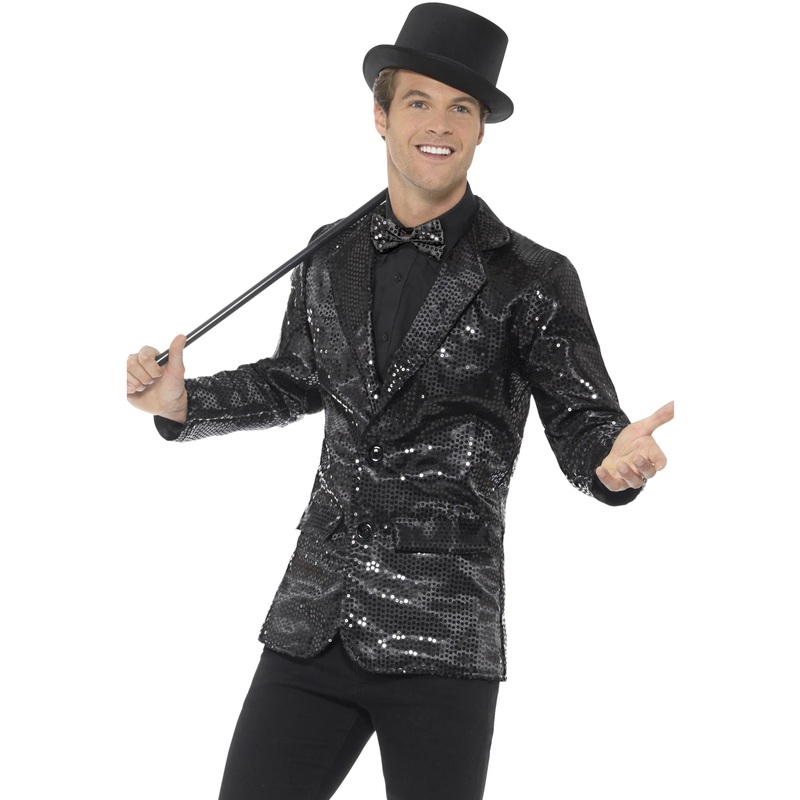 Sequin Jacket, Mens, Black|Medium (Chest 38-40)|Large (Chest 42-44)|X Large (Chest 46-48)