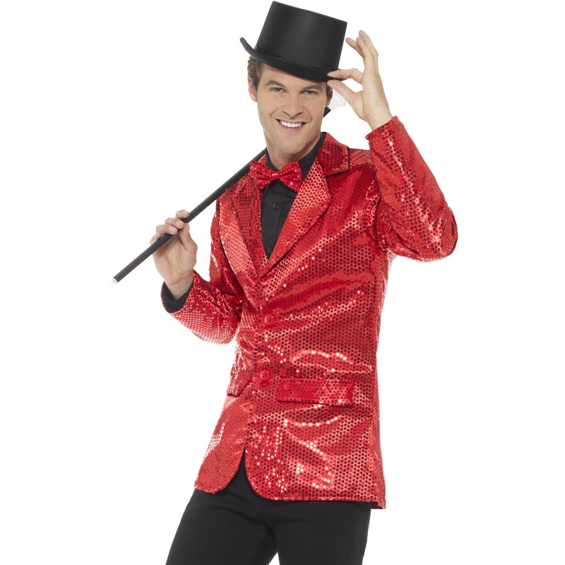 Sequin Jacket, Mens, Red|Medium (Chest 38-40)|Large (Chest 42-44)|X Large (Chest 46-48)