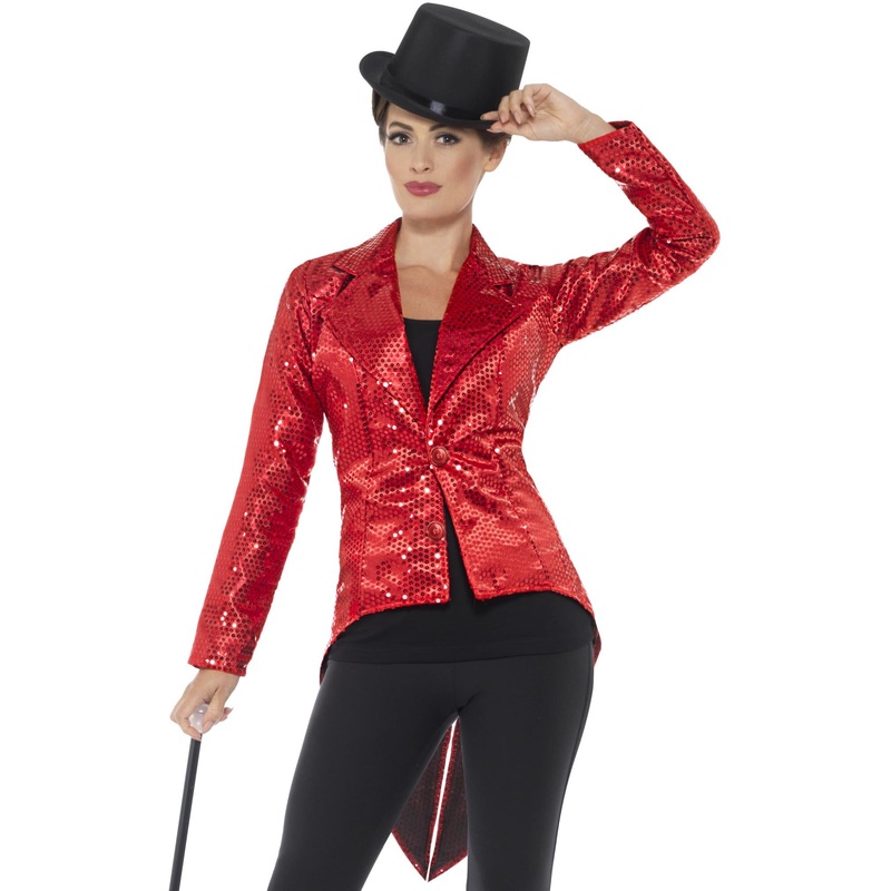 Sequin Tailcoat Jacket, Ladies, Red
