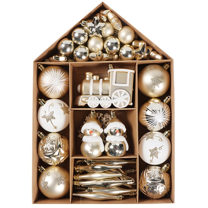 70 Piece Champagne Gold and White Christmas Baubles Pack