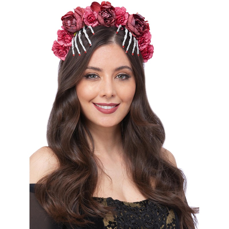 Skeleton Hands and Vintage Red Rose Halloween Headband