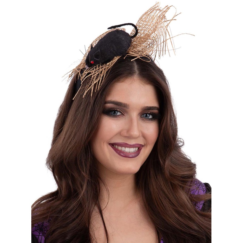 Spooky Black Rat and Burlap Fascinator Halloween Headband