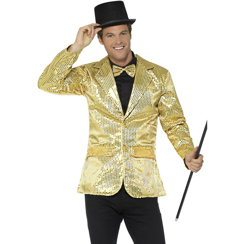 Sequin Jacket, Mens, Gold|Medium (Chest 38-40)|Large (Chest 42-44)|X Large (Chest 46-48)