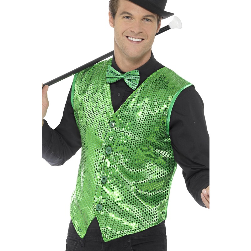 Sequin Waistcoat, Green|Small (Chest 34-36)|Medium (Chest 38-40)|Large (Chest 42-44)|X Large (Chest 46-48)
