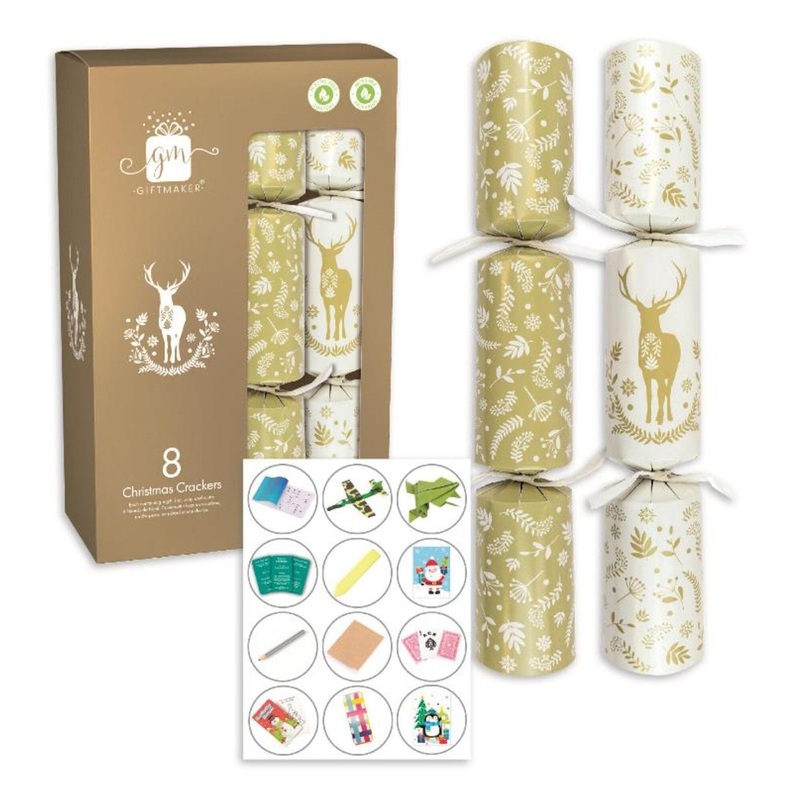 Giftmaker 8 Cream & Gold Plastic-Free Christmas Crackers