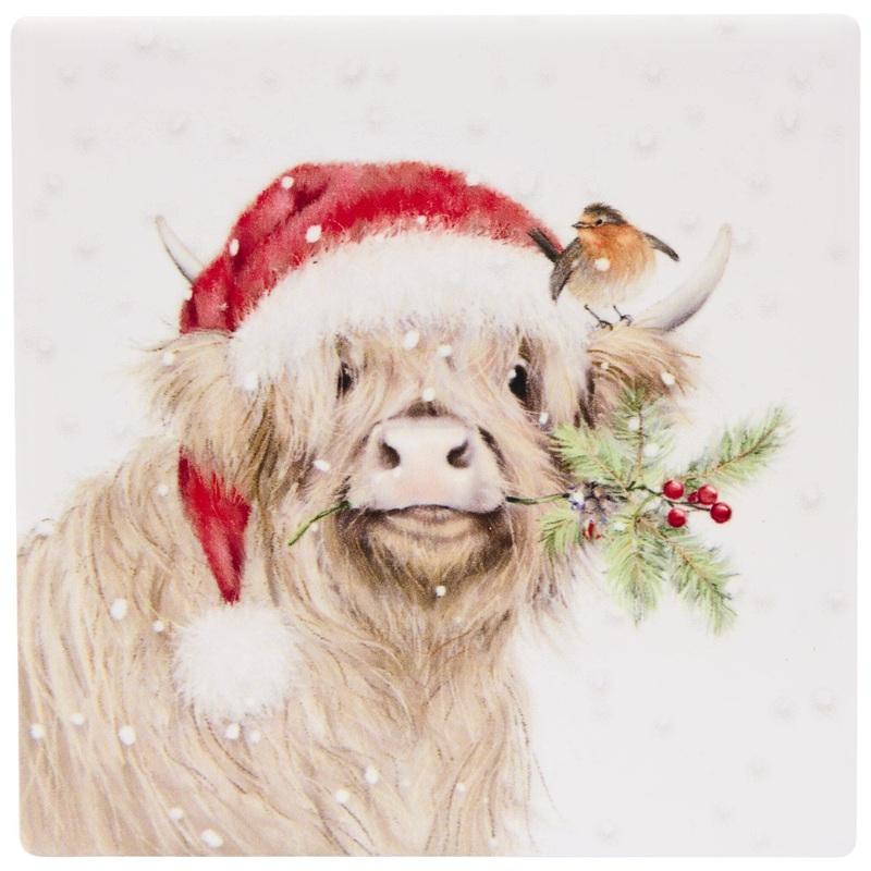 Clover the Highland Cow Single Ceramic Coaster