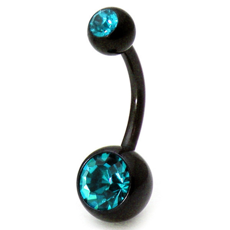 Black Titanium Double Jewelled Belly Bars