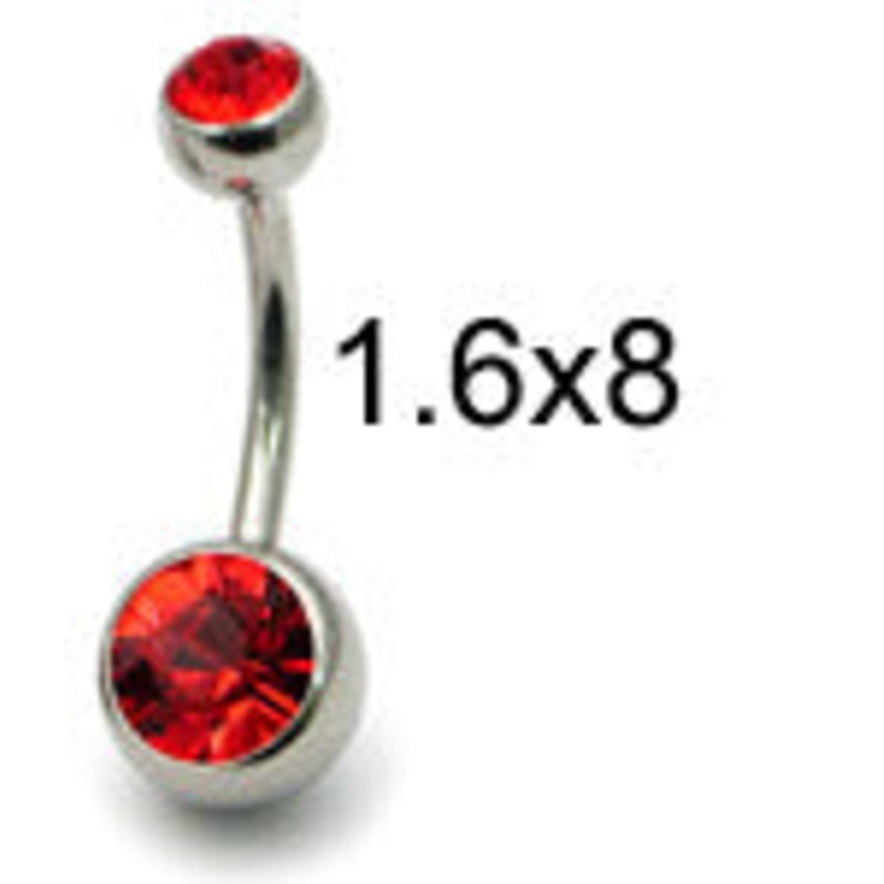 Steel Double Jewelled Belly Bar  8mm