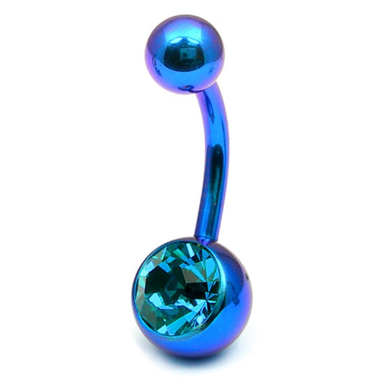 Titanium Single Jewelled Belly Bars 10mm Anodised