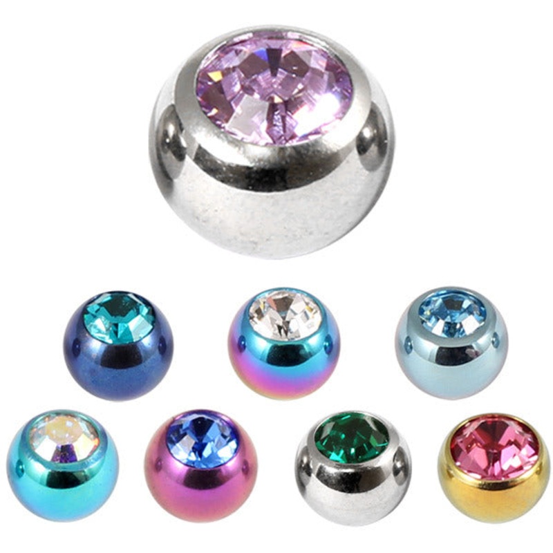Titanium Threaded Jewelled Balls 1.2x3mm