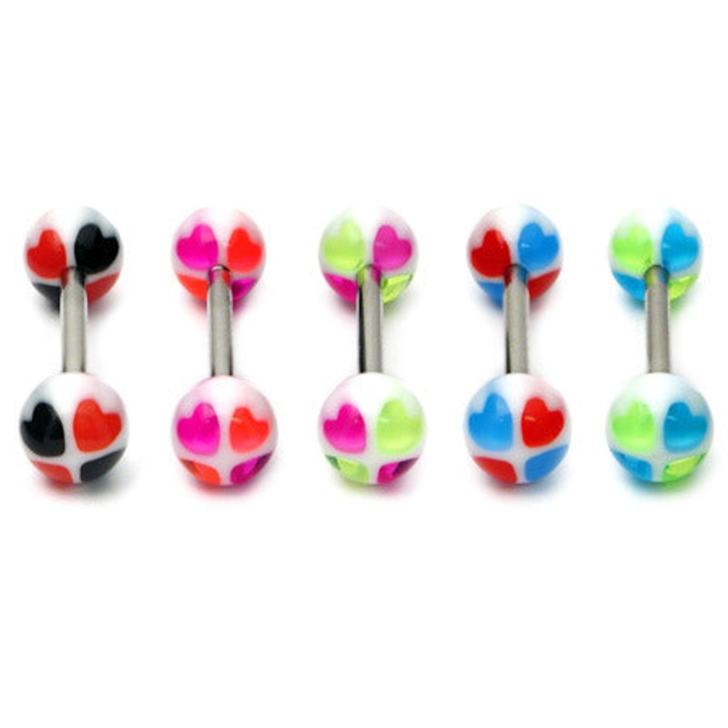 Acrylic Heart Barbell|10|12|14 (most popular)|16|Blue-Green|Blue-Red|Pink-Purple|Purple-Green|Red-Black|Mixed pack of 5 as shown|5|6
