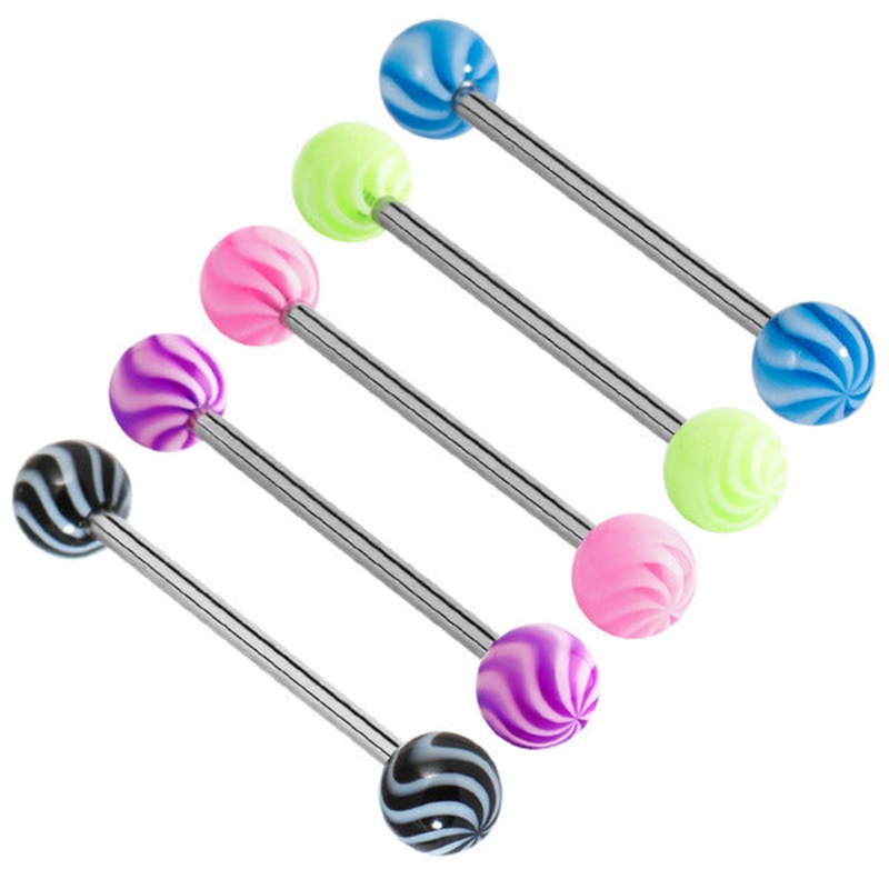 Acrylic Twister Barbell 1.6mm|10mm|12mm|14mm|16mm|5mm|6mm|Pink (one bar only)|Pack of all 5 shown|Black (one bar only)|Blue (one bar only)|Green (one bar only)|Purple (one bar only)