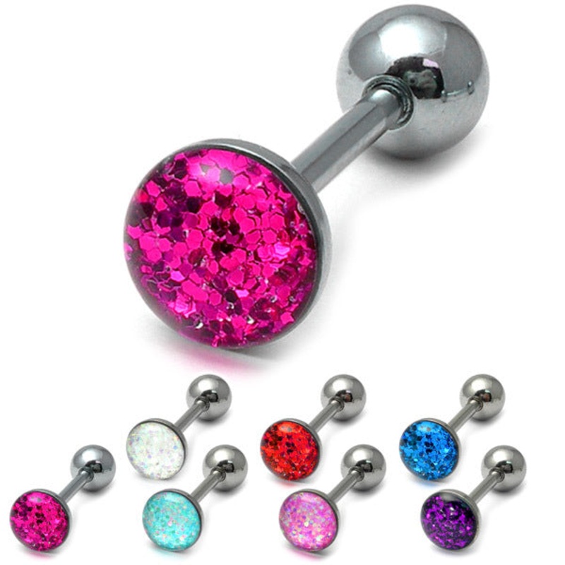 Steel Sparkle Tongue Barbell|1.6mm, 14mm, Aqua|1.6mm, 14mm, Blue|1.6mm, 14mm, Crystal AB|1.6mm, 14mm, Pink