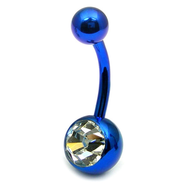 Titanium Single Jewelled Belly Bars 12mm Anodised