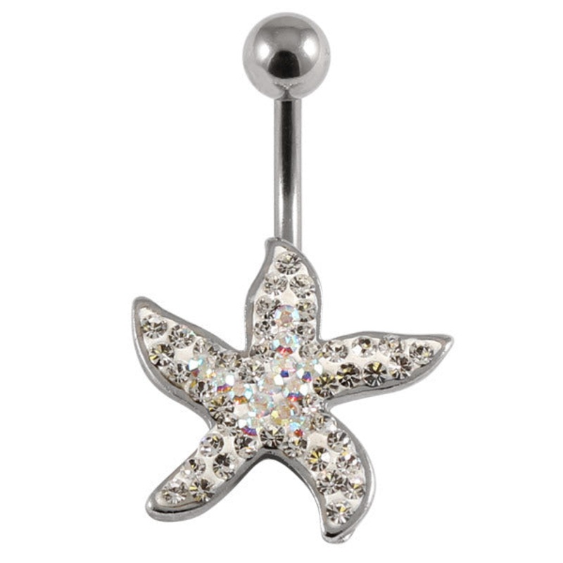 Belly Bar - Sparkly Starfish|1.6mm x 10mm (Standard Size)|Clear/Crystal AB