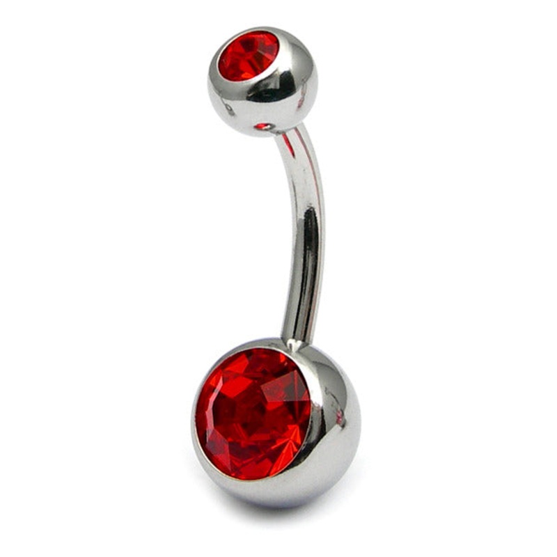 Titanium Double Jewelled Belly Bars 8mm Mirror Polish