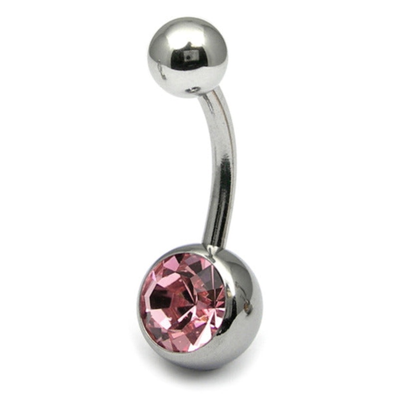 Titanium Single Jewelled Belly Bars 10mm Mirror Polish
