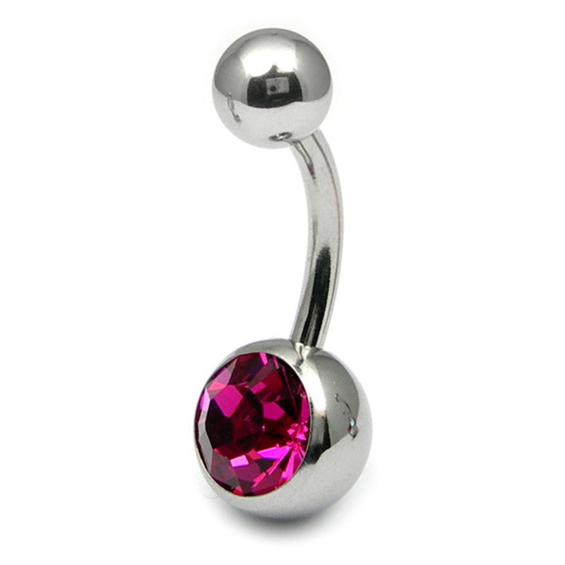 Titanium Single Jewelled Belly Bars 8mm Mirror Polish