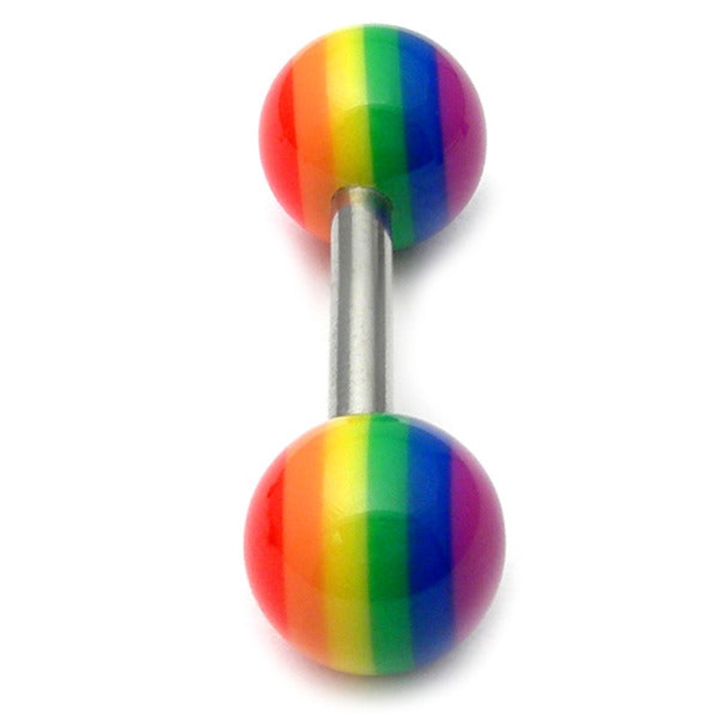 Acrylic Rainbow Barbells|1.6mm gauge, 10mm length|1.6mm gauge, 12mm length|1.6mm gauge, 14mm length|1.6mm gauge, 16mm length|5mm balls|6mm balls