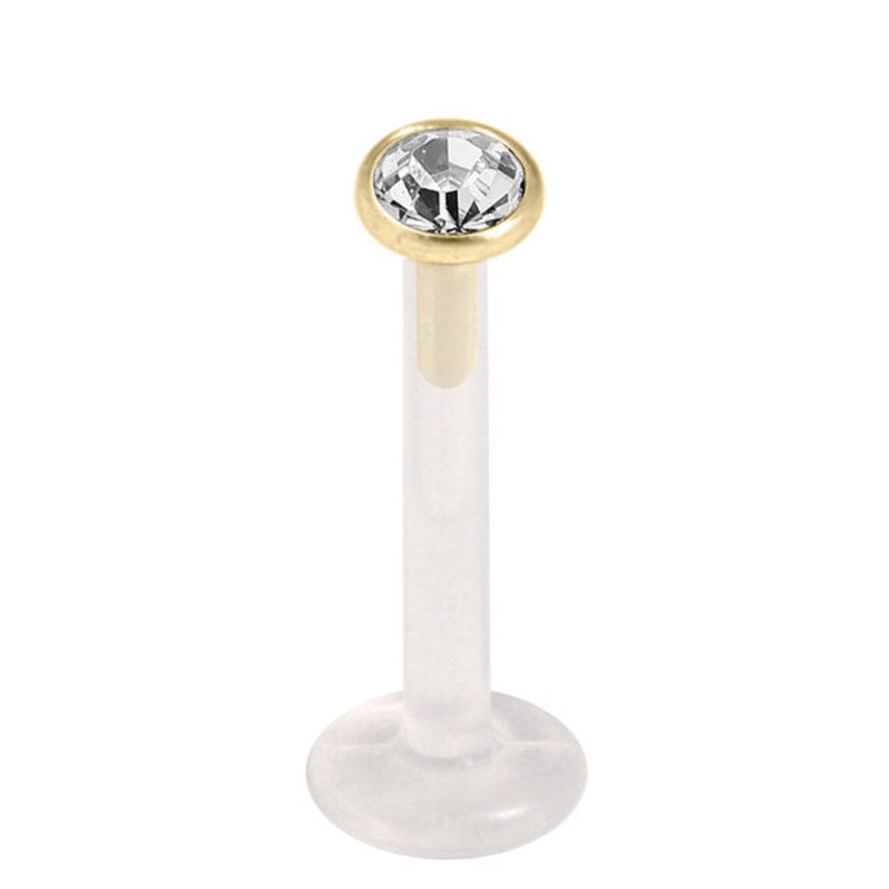 Bioflex Push-fit Labret with Zircon Steel Jewelled Top (Gold colour)