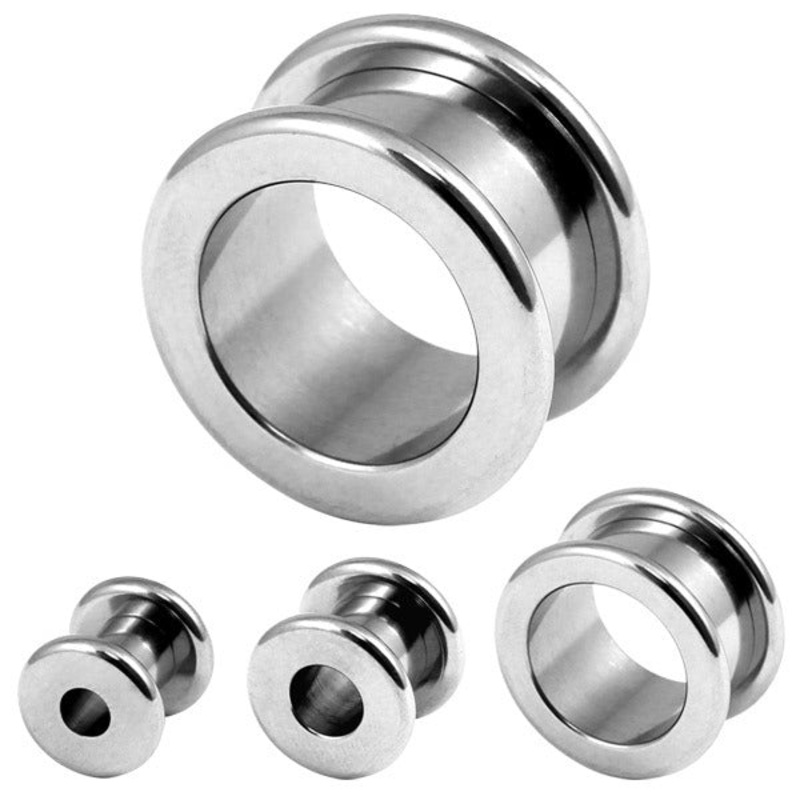Titanium Screw Flesh Tunnel|3mm, Mirror Polish (Squared edges)|4mm, Mirror Polish (Squared edges)|5mm, Mirror Polish (Squared edges)|6mm, Mirror Polish (Squared edges)|8mm, Mirror Polish (Squared edges)|10mm, Mirror Polish (Squared edges)|12mm, Mirror Pol