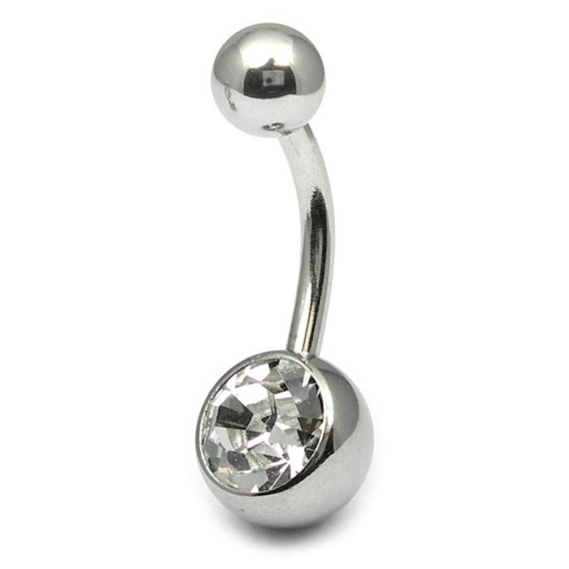 Titanium Single Jewelled Belly Bars 14mm Mirror Polish
