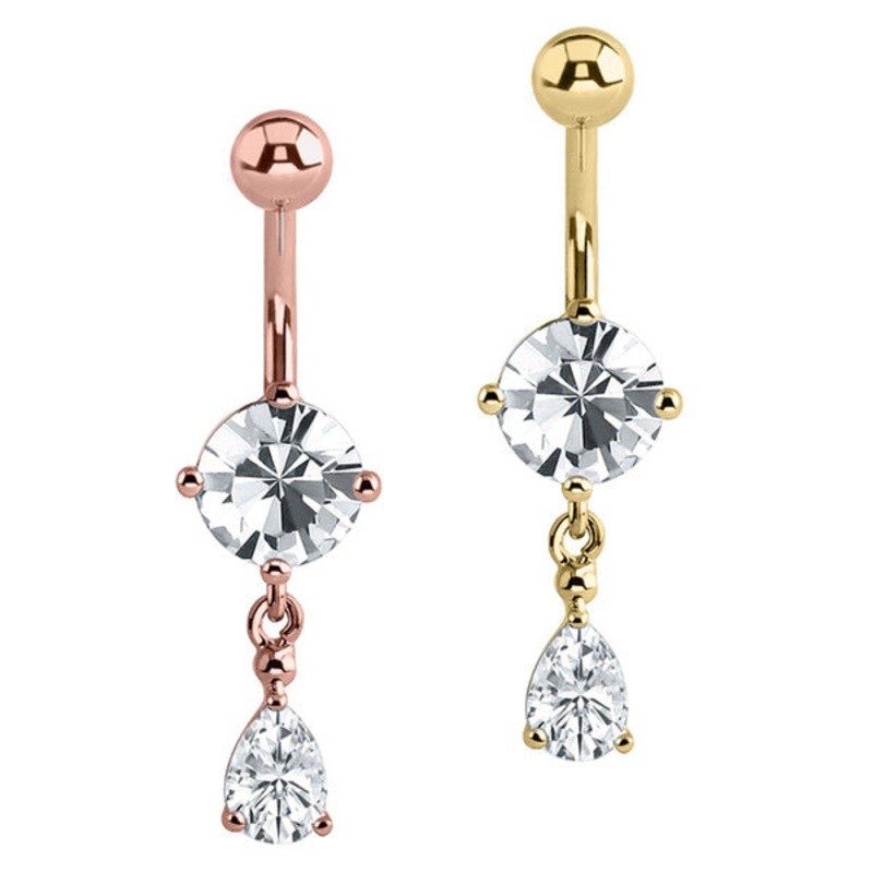 Belly Bar - Steel Jewelled Pear Drop