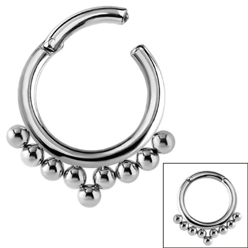 Steel Hinged Segment Ring - Tribal 9 Ball (Clicker)
