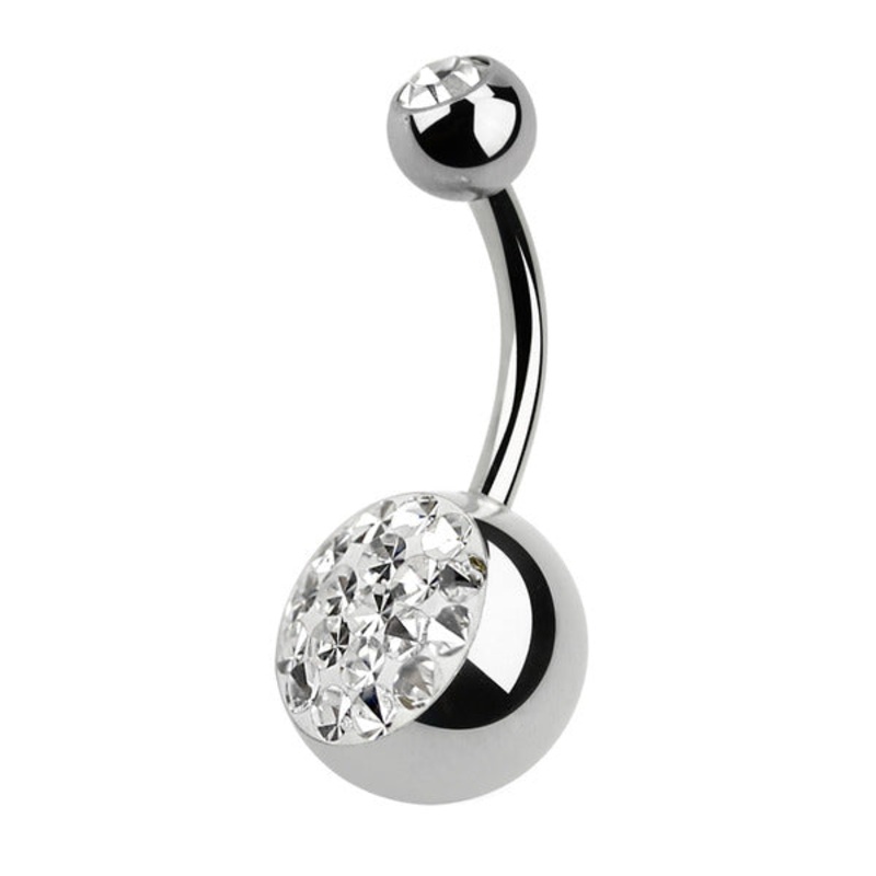 Steel Mega Sparkle Belly Bar|1.6mm, 8mm, Crystal Clear