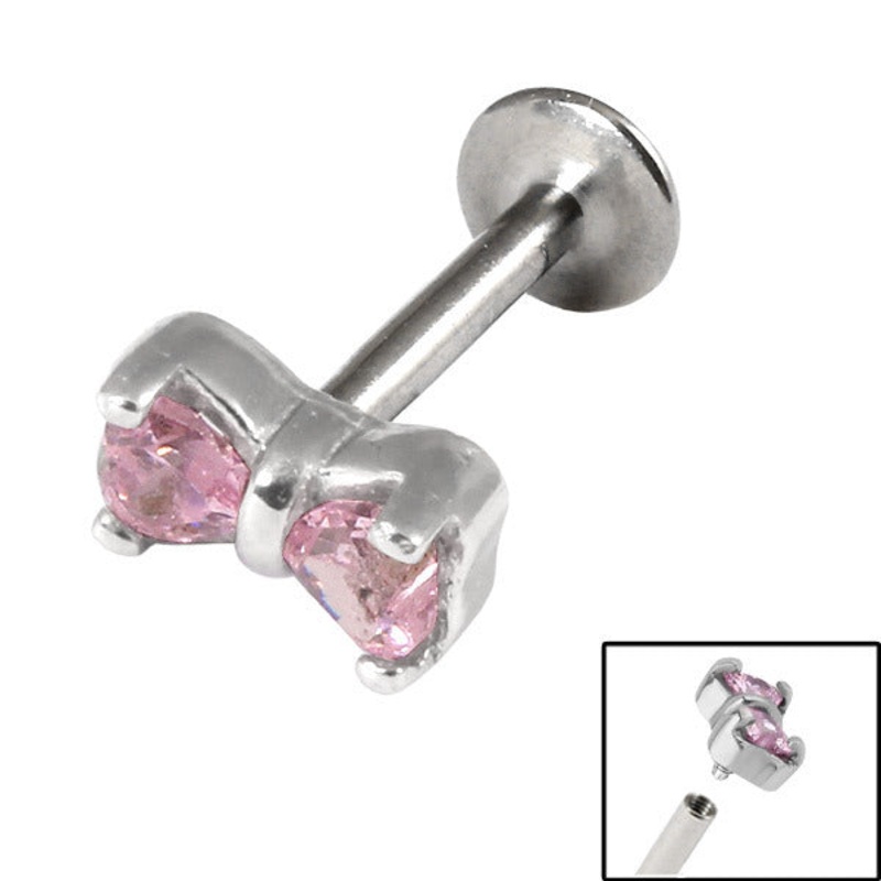 Titanium Internally Threaded Labrets 1.2mm - Steel Claw Set Jewelled Bow