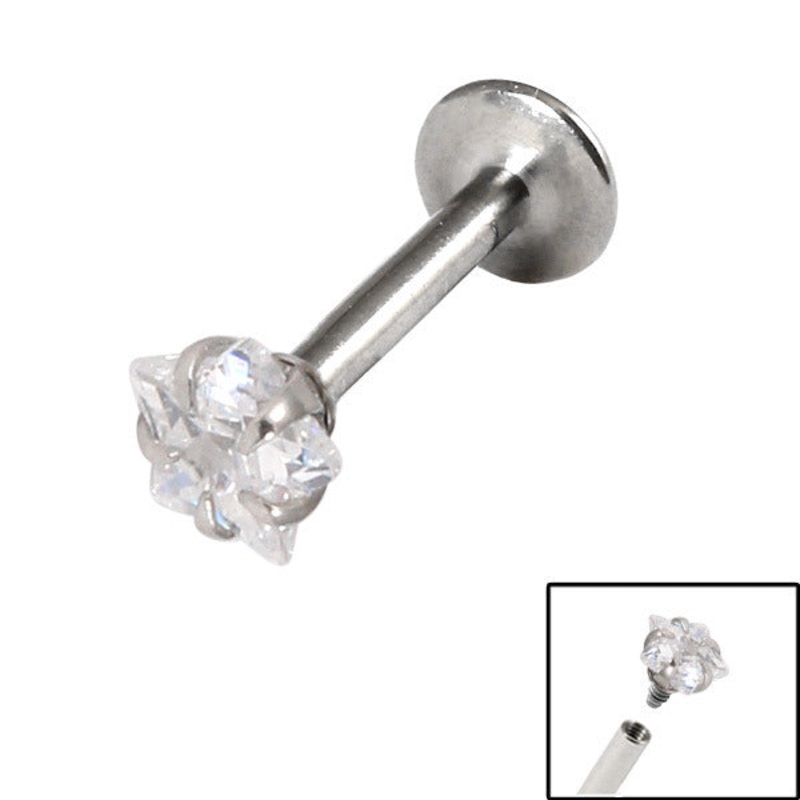 Titanium Internally Threaded Labrets 1.2mm - Steel Claw Set Jewelled Star