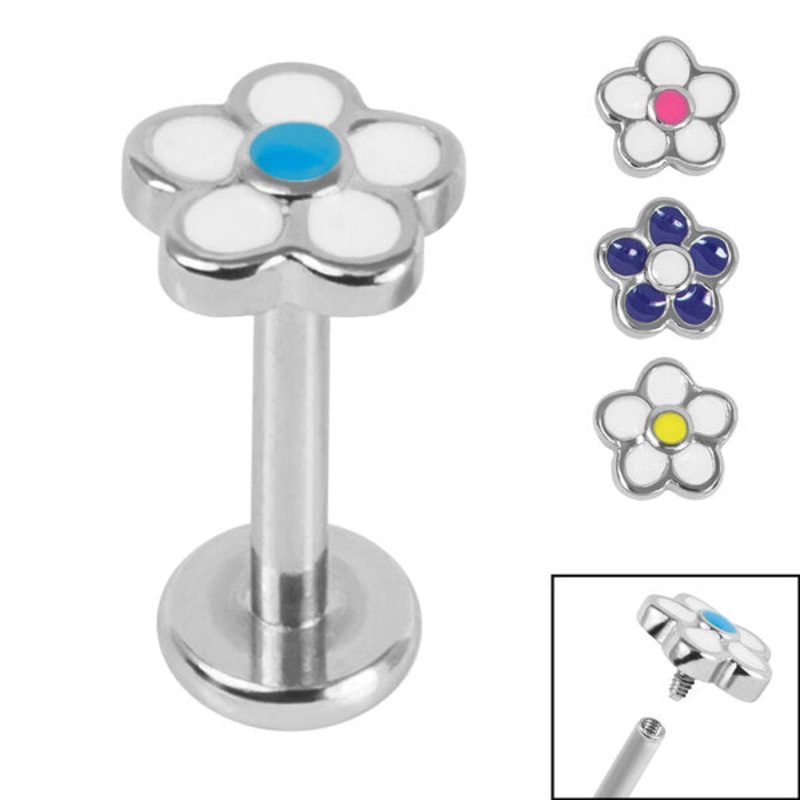 Titanium Internally Threaded Labrets 1.2mm - Steel Daisy Flower