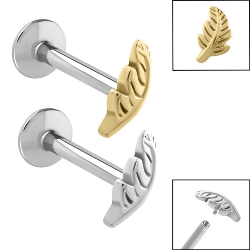 Titanium Internally Threaded Labrets 1.2mm - Steel Feather