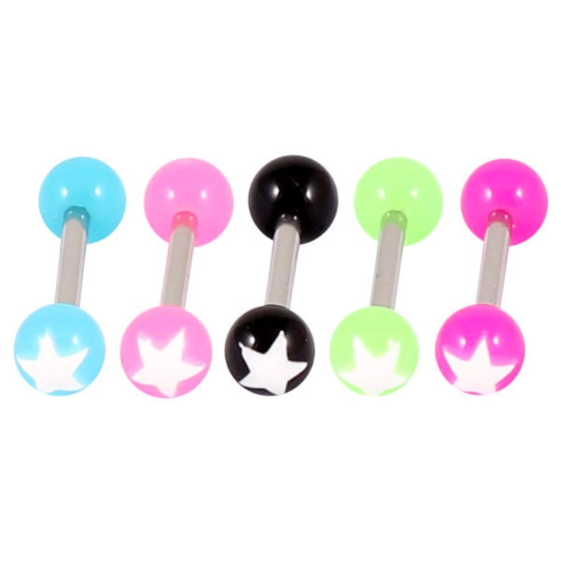 Acrylic Super Star Barbell|1.6mm, 10mm, 6mm, Black|1.6mm, 10mm, 6mm, Green|1.6mm, 10mm, 6mm, Pack 4 (Blue NOT included)|1.6mm, 10mm, 6mm, Pink|1.6mm, 10mm, 6mm, Purple|1.6mm, 12mm, 6mm, Black|1.6mm, 12mm, 6mm, Green|1.6mm, 12mm, 6mm, Pack 4 (Blue NOT incl