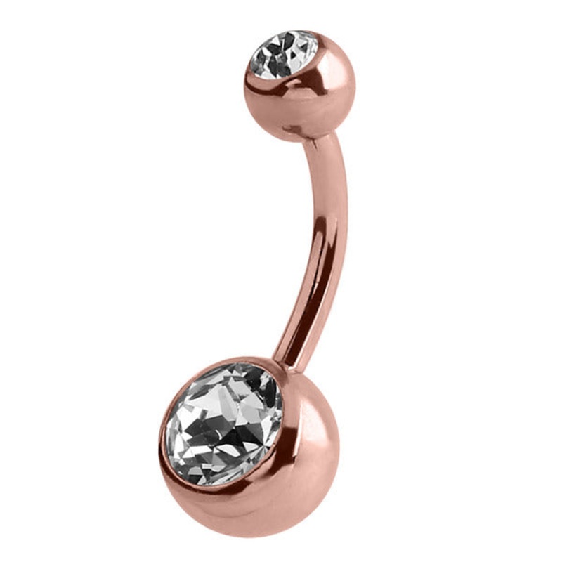 Rose Gold Titanium Double Jewelled Belly Bars (Rose Gold colour)